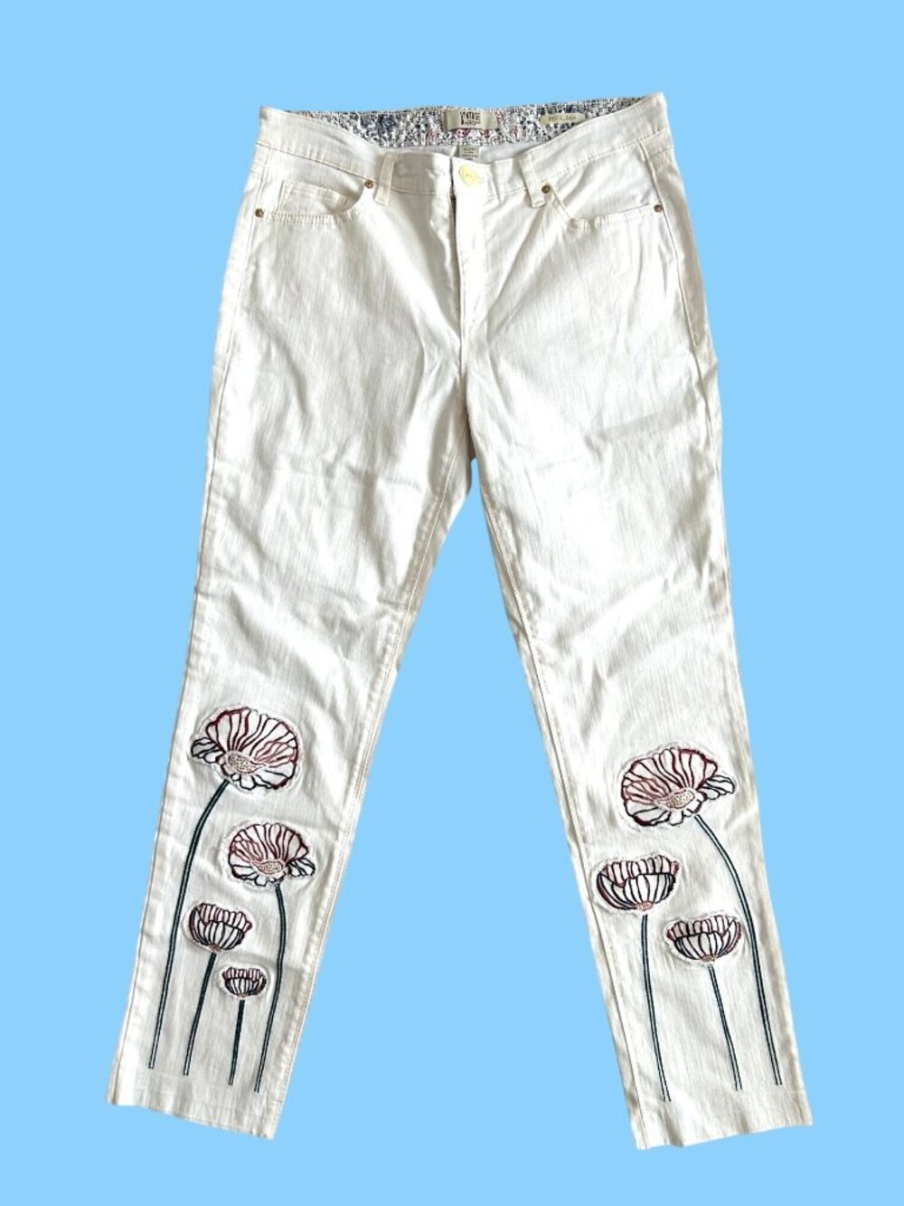 Vintage America Blues Women's Sz 8 White Embroidered Floral Skinny Jeans